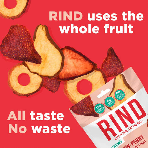 3 oz 6 Pack RIND Snacks | Straw-Peary | Strawberry, Apple, & Pear | Dried Fruit Superfood | Chewy Snack | No Sugar