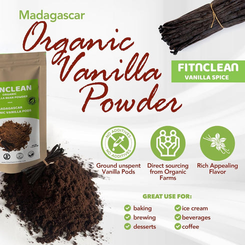 2oz Organic Madagascar Vanilla Bean Powder. Certified USDA Organic. Raw Natural Pure Unsweetened No Additives NON-GMO.