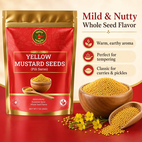 7oz 100% Spice Magic Yellow Mustard Seeds Whole I Perfect for Ground Mustard Cooking, and Pickling | Natural