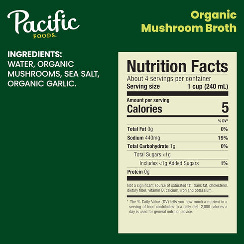 32 oz Pacific Foods Organic Mushroom Broth, Carton