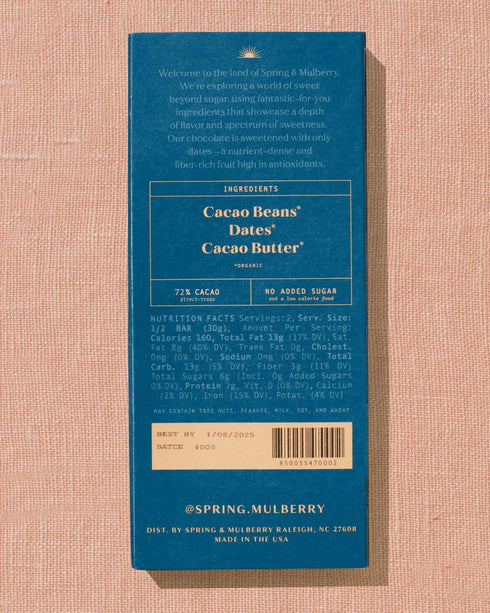 Mulberry, 2.1 Spring & Pure Dark Date Sweetened Chocolate Bar, Ounce
