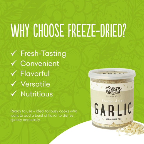 100% 2.12oz Super Garden Freeze Dried Garlic Granules | Natural, No Artificial Additives or Preservatives | Perfect
