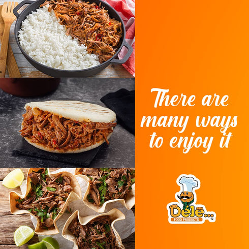 Frozen 1.2 LB Dele Food Ready to Heat Shredded Beef - Authentic Venezuelan Recipe Made in USA, Fully Cooked Shredded