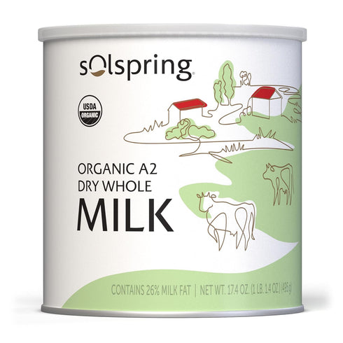 A2 A2 17.4 oz (15 Dr. Mercola Solspring Organic Dry Whole Milk - Powdered Milk with Beta-Casein for Less Digestive