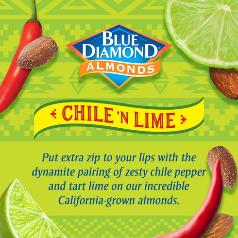 6 (Pack 4) Blue Diamond Almonds, Snack Nut Flavored Chile n' Lime perfect for On-the Go, and Snacking, Ounce Can