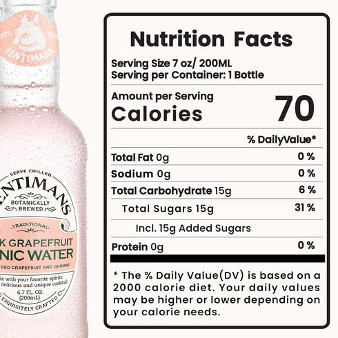 6.7 Oz (Pack 12) Fentimans Sparkling Pink Grapefruit Tonic Water - Grapefruit Sparkling Water, Craft Soda, Mixer, All