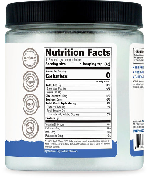 (1 LB) 0 Nutricost Allulose Sweetener - KETO Sugar, Calorie, Low Carb, Natural Sugar Alternative, Crystalline Powder