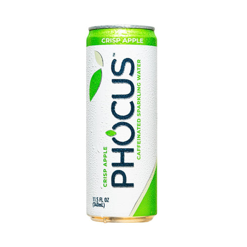 75mg 11.5 oz (Pack 12) PHOCUS Caffeinated Sparkling Water, Crisp Apple, Natural Caffeine Plus L-Theanine, Zero Sugar