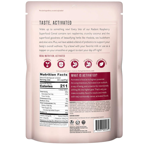 Living Intentions Organic Superfood Cereal, Radiant Raspberry, NonGMO, Gluten Free, Vegan, 9 Oz