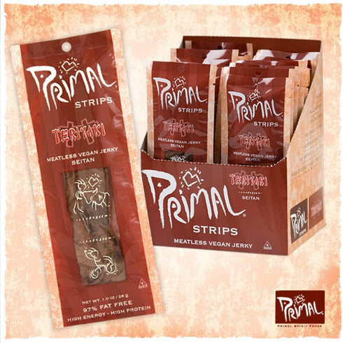 10 Packaging (24 Pack, 1 oz) Primal Spirit Vegan Jerky Classic Flavor Teriyaki, g. Plant Based Protein, Certified