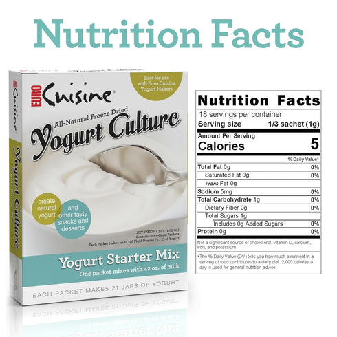 RI1020 Euro Cuisine All Natural Yogurt Culture Starter Perfect for Dairy Free, Whole Milk, Protein Yogurt Probiotic