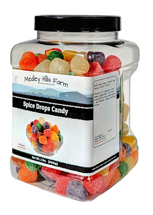 2 lbs. Spice Drops Candy By in Reusable Container - Assorted Gum drops candy - flavors of cinnamon, clove, anise