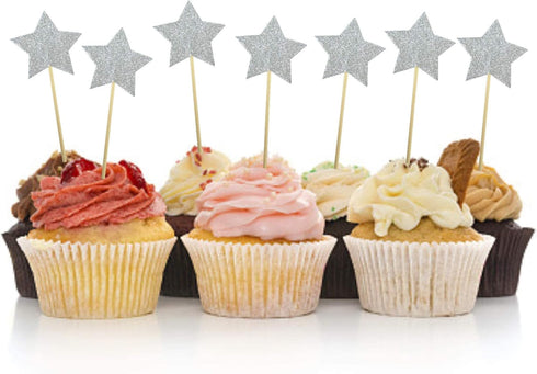 50Pcs Star Cupcake Toppers for All Occasions Party Supplies Decoration with Double Sided Glitter
