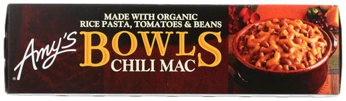 Frozen 9 oz. Amy's Meals, Chili Mac and Cheese Pasta Bowl, Made with Organic Rice Pasta, Tomatoes and Beans, Gluten