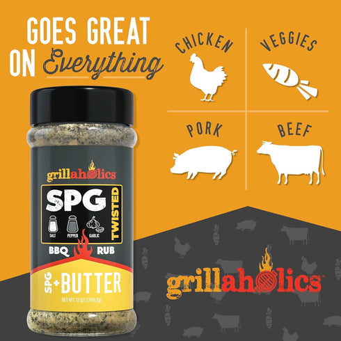 Grillaholics Twisted SPG + Butter Rub - Garlic Butter Seasoning & SPG Rub - Butter Flavored All Purpose Rub - Salt Pepper Garlic Seasoning