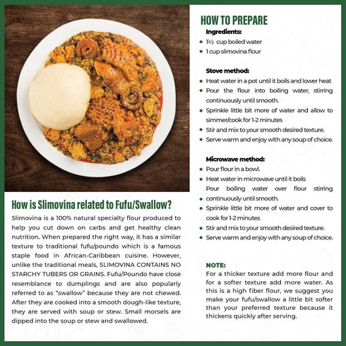 Dals Foods 100% Packaged Healthy Nutritious Fufu, Slimovina | Natural Flour, Low-Carb, Plant-Based Fiber & Protein