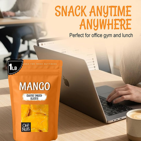 1lb Oh! Nuts Exotic Dried Mango Slices - Sweetened Dehydrated Mango - Bulk Bag - Dried Mango Fruit Slices for Snacking