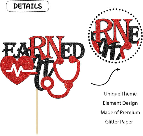 Halodete Earned It Cake Topper - Congrats Nurse Cake Decor - RN BSN - Medical Nursing School Graduation Party