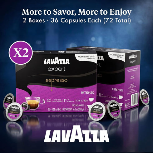 72 Count Lavazza Expert Espresso Intenso Capsules Dark Roast Coffee Pods with Arabica & Robusta Blend Bold Flavor