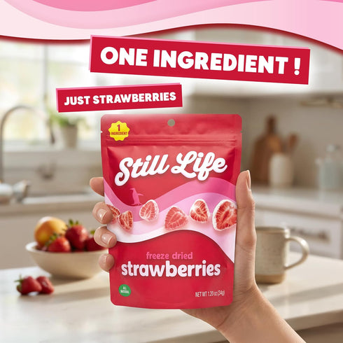 (6 Pack, Still Life Freeze-Dried Organic Sliced Strawberries, Real Fruit Snack, Single-Ingredient, No Sugar Added, No