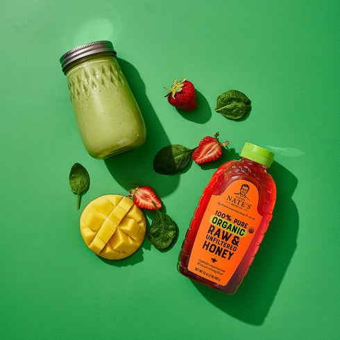 100% 32oz. (Pack 2) Nate's Organic Pure, Raw & Unfiltered Honey - USDA Certified Organic - Squeeze Bottle