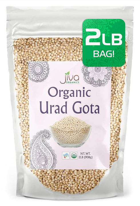 Jiva Organic Urad Gota 2 LB Bag (Whole Urid White) - Vegan,