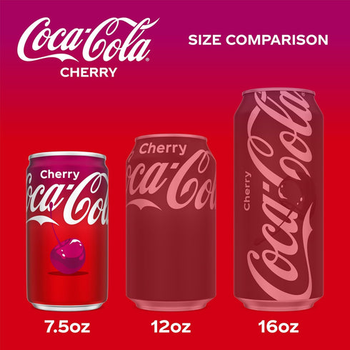 Pack 7.5 oz, 10 Pack Coca-Cola Cherry Soda Soft Drink Fridge Mini Cans, fl