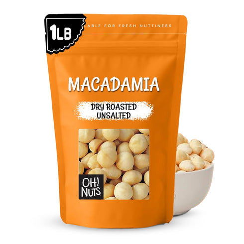 Oh! Nuts Macadamia Nuts - 1 lb - Dry Roasted Unsalted Macadamia