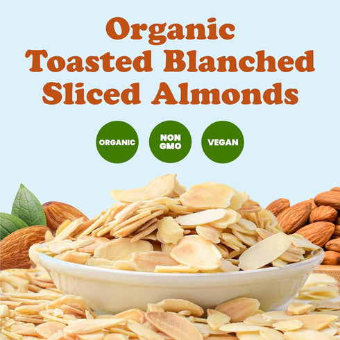 6 Food to Live - Organic Toasted Blanched Sliced Almonds, Ounces Unsalted & Dry Roasted, Premium Non-GMO Almond Nuts
