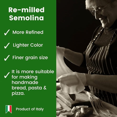 11 lbs (5 POLSELLI Italian Semola Flour, kg), Fine Ground Semolina Rimachinata for Fresh Pasta, Bread, Durum Wheat
