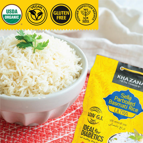 10 lb Authentic Ultra Long Sella Parboiled Basmati Rice by Khazana in Bag - Aromatic and Flavorful Indian Grain