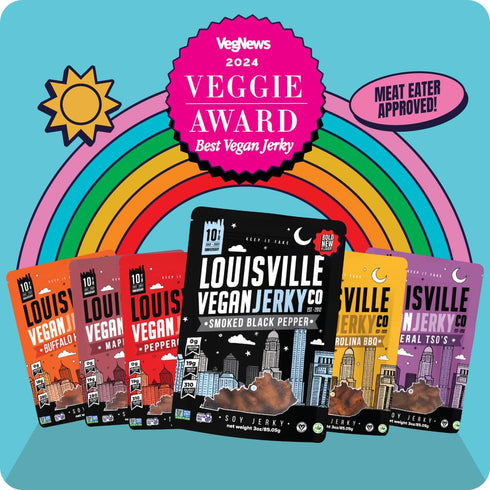 Louisville Vegan Jerky, Smoked Black Pepper, 19 Grams Non-GMO Soy Protein, Gluten-Free High Protein Snacks, 3 oz, 3 Pack
