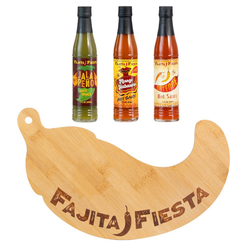 Set 3ct Fajita Fiesta Pepper Board Gift with Hot Sauces, - Great gift idea for Cinco de Mayo Celebrations, Father's