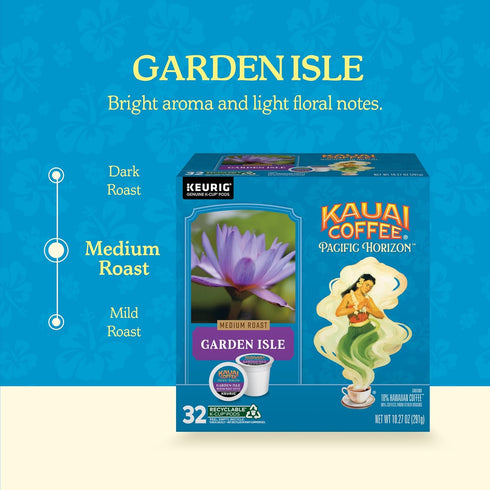 10% 1 Pack 32 Kauai Coffee K-Cup Pods for Keurig Brewers Arabica Coffee, Hawaiian Medium Roast, Bright Aroma With Light