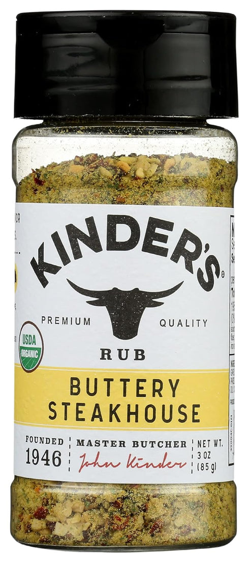 Kinder's Organic Buttery Steakhouse Rub, USDA Organic, Gluten Free, 3 Ounce (Pack