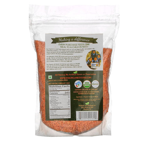2 Jiva Organics Organic Masoor Dal Pound Bag (Split Red Lentils) - Non-GMO, Pure & Natural