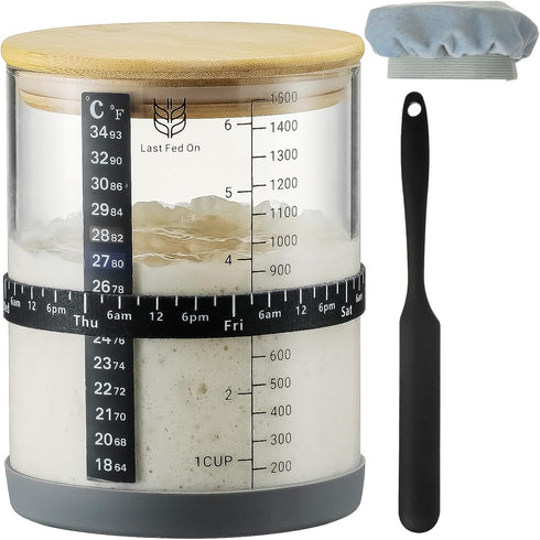 Sourdough Starter Jar,50oz Wide-Mouth with Non-slip silicone rubber Bottom Sourdough Starter Kit,Date