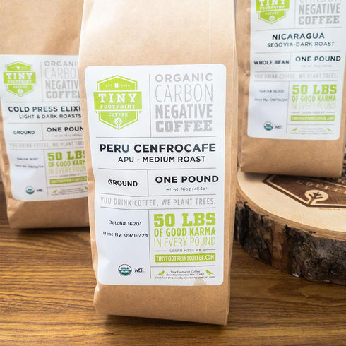 3 Tiny Footprint Coffee - Fair Trade Organic Peru APU Medium Roast - Whole Bean Coffee, USDA Organic & Carbon Negative