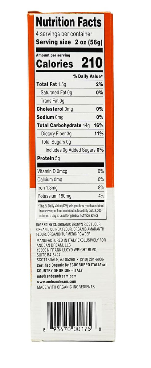 Andean Dream (8 Pack) Organic Penne Pasta with Turmeric