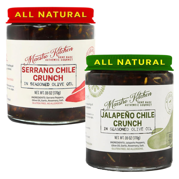 Spicy Serrano & Mild Jalapeno Pepper Chili Crisp Crunch - 6oz Variety