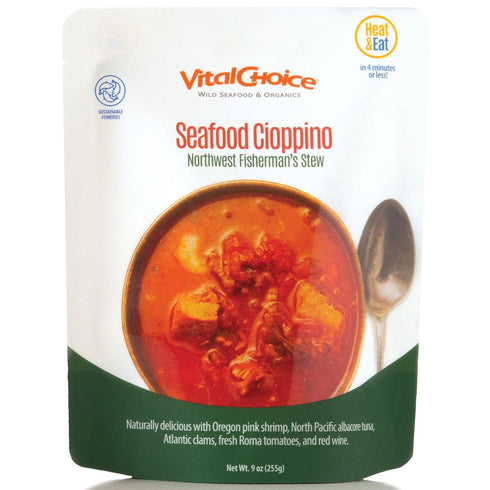 Vital Choice Savory Seafood Cioppino, Heat-And-Eat Food Pouches, Wild Caught Seafood, Sustainably