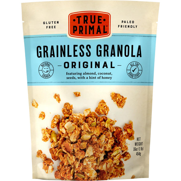 True Primal Grainless Granola Original. Made with honey. Gluten free. Grain free.