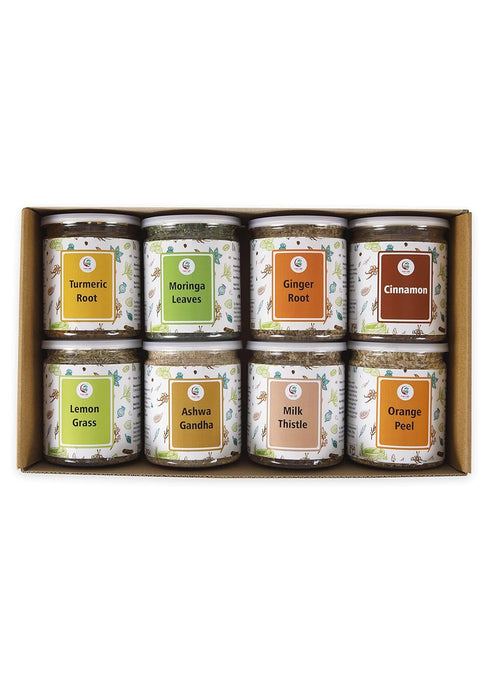 Set 8 450 Loose Leaf Herbal Tea Premium Herbs - Up to Cups - Ginger, Turmeric, Lemongrass, Moringa, Cinnamon, Orange
