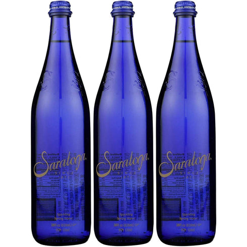Saratoga Sparkling Spring Water, 28oz Cobalt Blue Glass Bottle (Pack of 3,