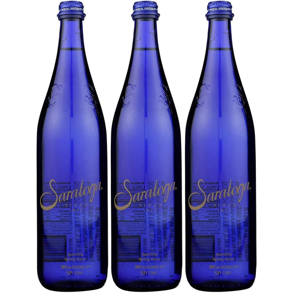 Saratoga Sparkling Spring Water, 28oz Cobalt Blue Glass Bottle (Pack of 3,