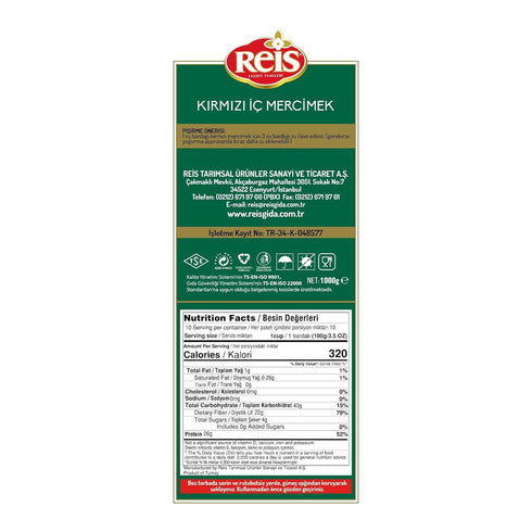 2.2 Lbs (1000g) Reis Red Lentils, Natural Red Lentils Dry for Cooking & Soups, Turkish Grocery Food, High Fiber