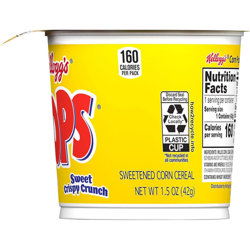 Kellogg's 8 1.5oz (1 Corn Pops Cold Breakfast Cereal Cup, Vitamins and Minerals, Single Serve, Original, Cup Cup)
