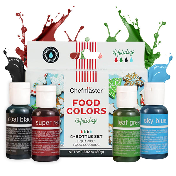 Chefmaster - Holiday Colors Liqua-Gel Food Coloring Kit - Water-Based Food Coloring