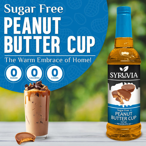 25.4 oz, Syruvia Sugar Free Coffee Syrup, Peanut Butter Cup Flavored Syrup for Drinks, Lattes, and Desserts fl