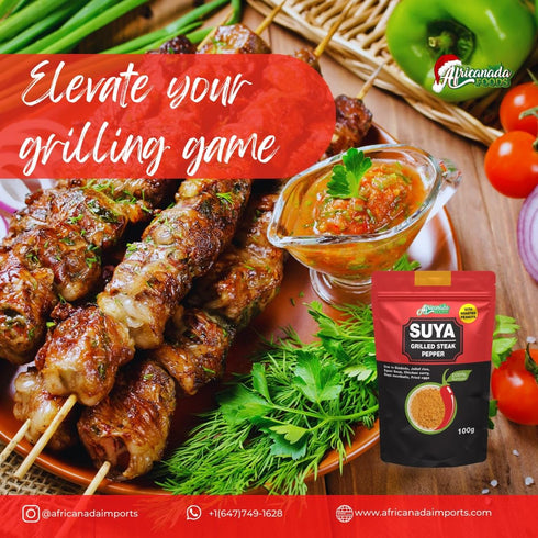 Africanada Suya Spice Pepper Rub | Spicy Powder | Grilled Steak Seasoning Blend | Contains Grounded Roasted Peanut- kuli kuli | 3.5 ounze